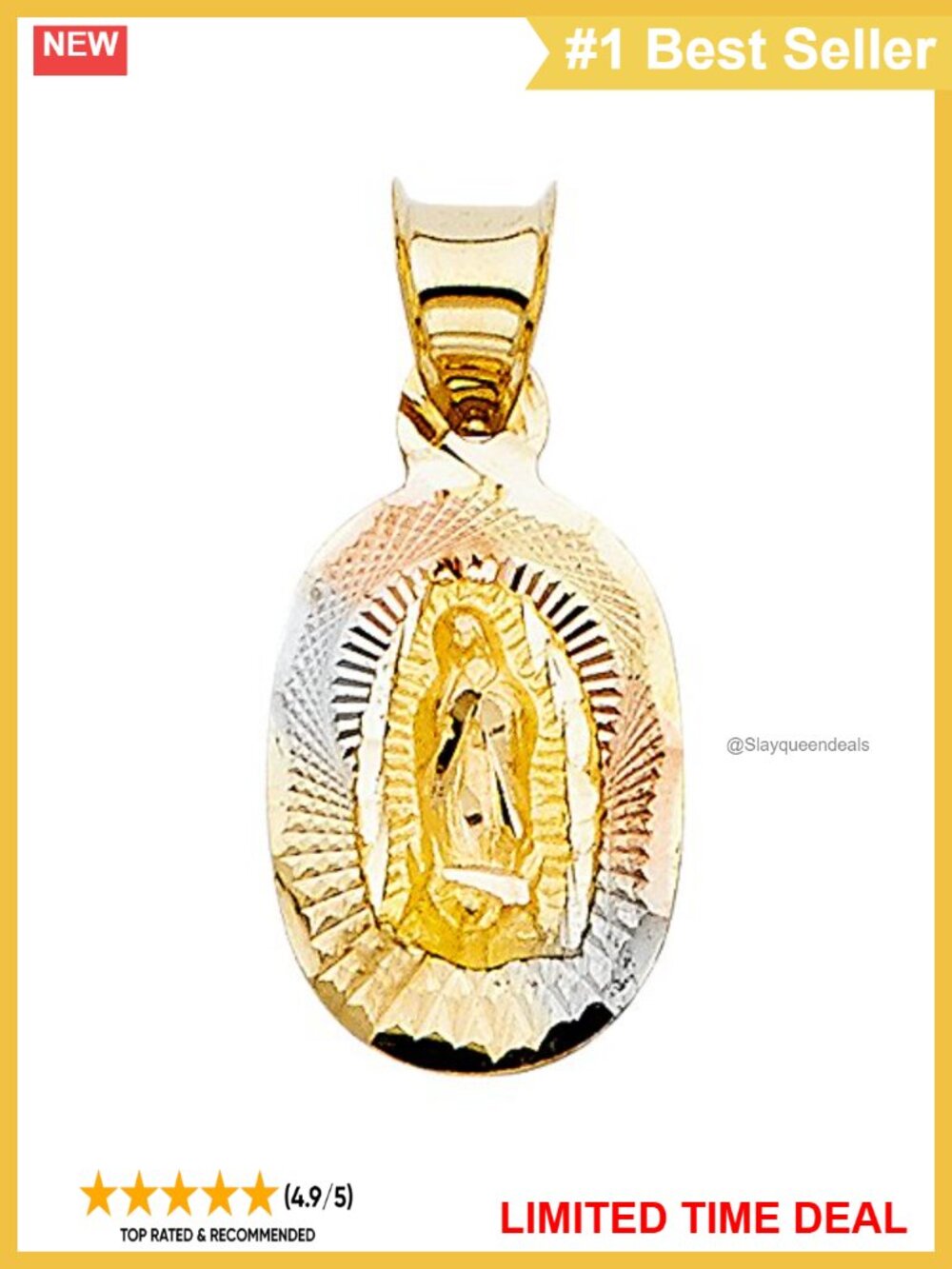 14k Tri Color Gold Mary Guadalupe Stamp Charm Pendant Religious